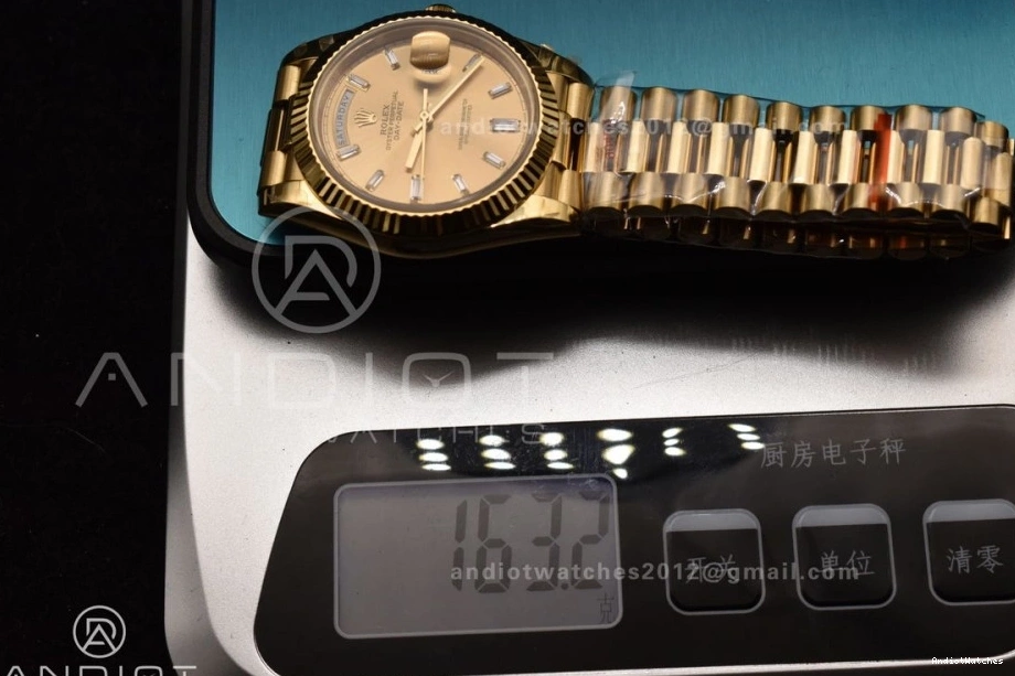 Diamond DayDate GoAnywhere Markers Bracelet Weight President YG Gold Dial A3255 904L Gain 723 V Steel GMF 40 On 0906